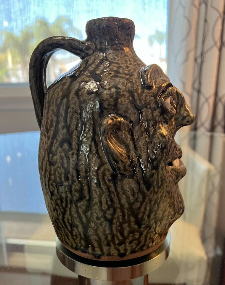 Cleater and Billie Meaders Green Face Jug 1996 - Image 2 of 4