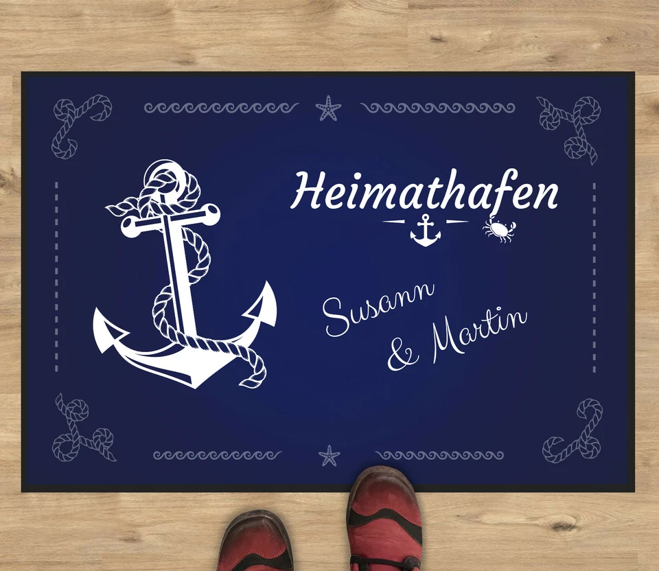 Fußmatte personalisiert Name Anker Heimathafen blau Geschenk Hochzeit Einzug  - Bild 2 von 3