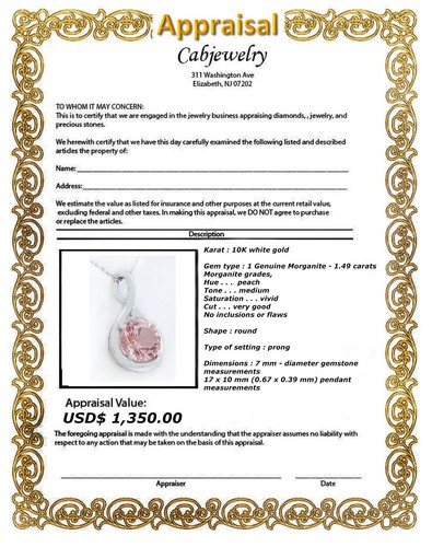 GENUINE 1.49 Cts MORGANITE PENDANT 10K SOLID GOLD - Free Appraisal Service - Picture 6 of 6