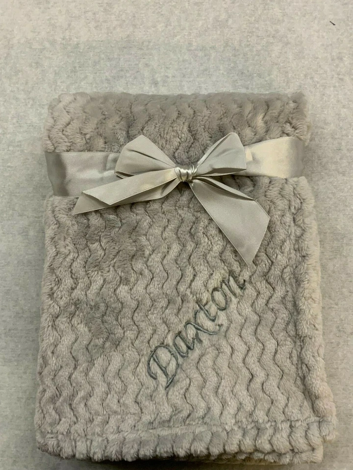 Personalised Baby Girl Boy Unisex Blanket Embroidered Name Grey Pink Blue White - Image 3 of 4