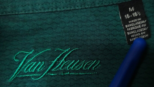 Van Heusen Mens Medium 15-15.5 Green Purple Diamonds Long Sleeve Button Up Shirt - Picture 10 of 10