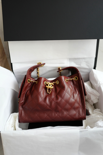 NEW CHANEL Spring-Summer 2025 25S Small Hobo Bag Grained Calfskin Burgundy - Picture 2 of 24
