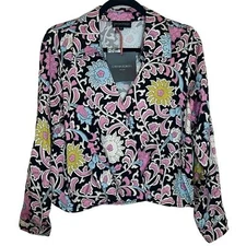 CYNTHIA ROWLEY NWT Long Sleeve Floral Faux Wrap Top M