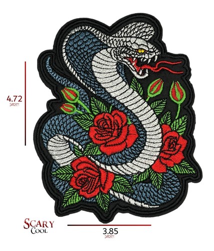 New Snake Flower Cobra Color Vintage Embroidered Biker Iron On Patch - Picture 3 of 3
