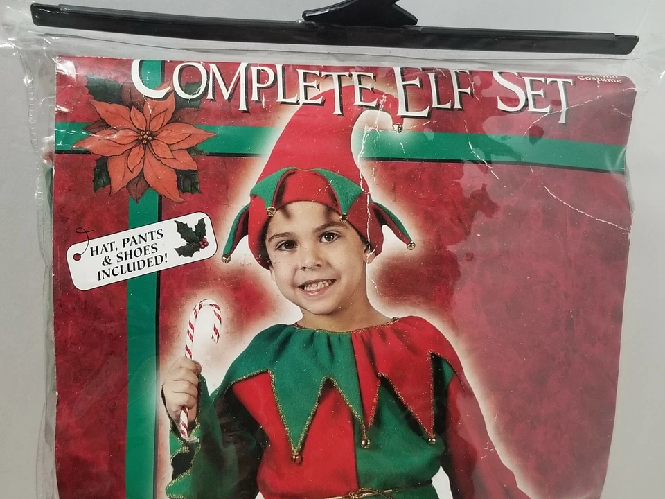 JUEGO COMPLETO DE ELFOS DIVERTIDO MUNDO DISFRAZ DE HALLOWEEN INFANTIL M 8-10 ACENTOS DE CAMPANA DE JINGLE Foto 2 de 4