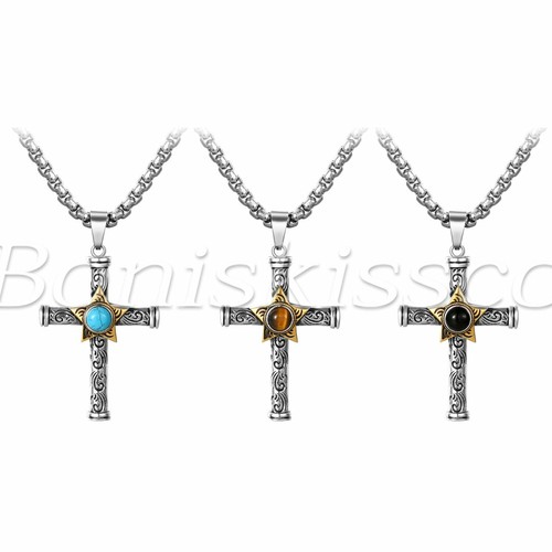 Black Stone Cross Pendant Necklace | eBay