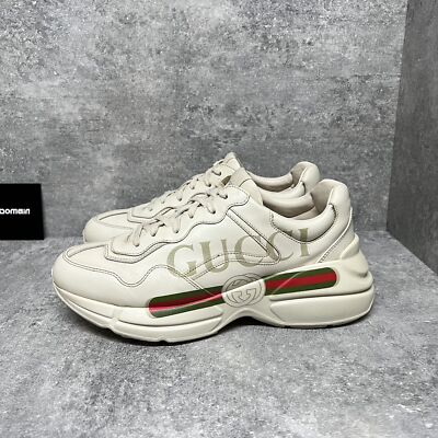 Gucci Rhyton スニーカー ベージュ Men's Rhyton sneaker with Gucci logo in ivory leather