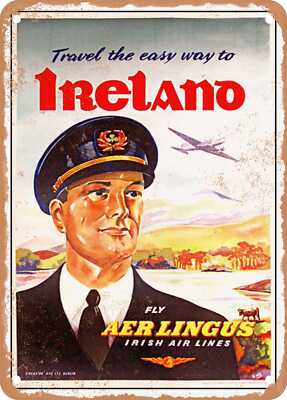 METAL SIGN - 1949 Travel the Easy Way to Ireland Fly Aer Lingus Irish Air Lines