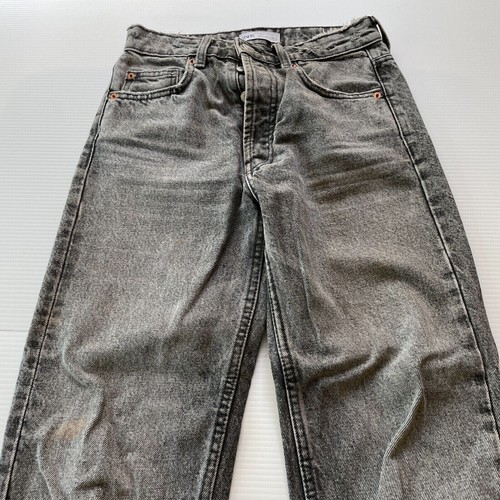 ZARA Cut Off Straight Denim Jeans Womens Size 32 EU Waist Grey Stone Casual Fit - Bild 5 von 12