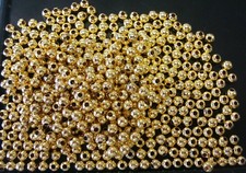 500 Gold plated 4mm rnd spacer beads lrg hole fits on 1/2mm, 1mm leather FPB075B
