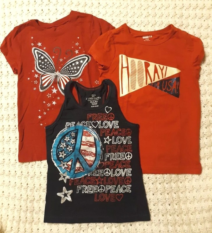 AMERICA USA 250th  GIRL'S PATRIOTIC 4TH OF JULY MEMORIAL DAY  SHIRTS 5-6 & 6/6X 