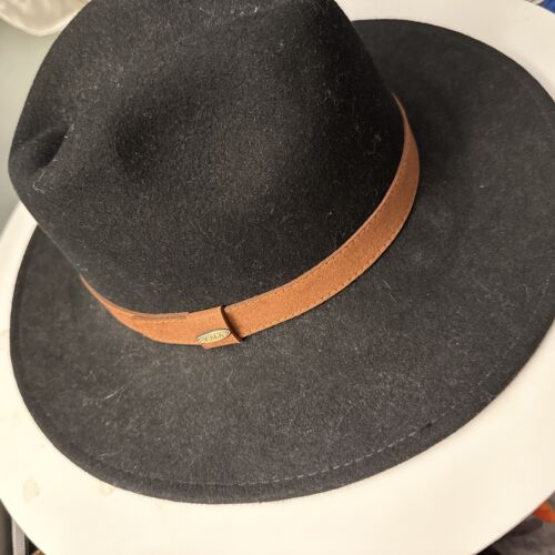 Mens Scala Hat Wool Felt Traveler Safari Black Hat Sz M Med Logo READ SIZE INFO - Picture 1 of 6