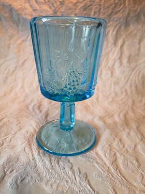 Vintage Turquoise LG Wright Paneled Grape Water Goblet, Fenton 1950's