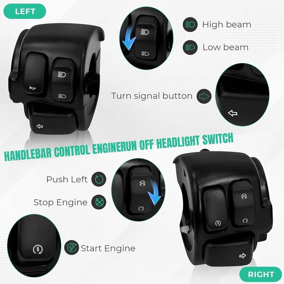 For Harley Sportster Dyna 1996-2012 Handlebar Control Switches + Wiring Harness Foto 4 de 4