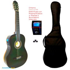 Chitarra Classica Verde 4/4 Amplificata Elettrificata 4b Tuner Custodia plettri