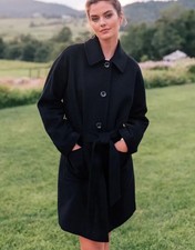 Gal Meets Glam Hadley Wool Blend Black Tortoise Button Up Trench Coat, Xs