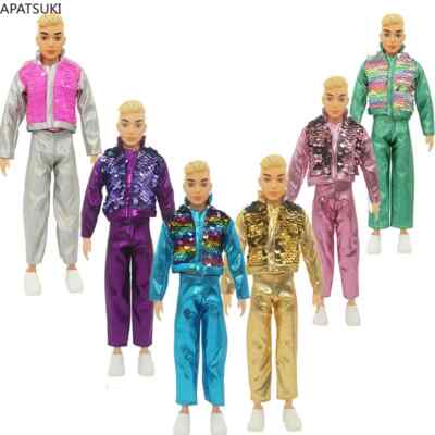 Mehrfarbig Paillettenkleider Set für Ken Puppen Mantel Hose Outfits 1/6 Zubehör