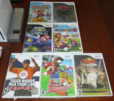 Nintendo Wii System + 7 Game Lot Mario party baseball paper galaxy
