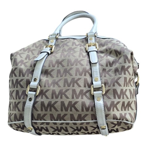Michael Kors Handbag Bedford Women Medium Logo Jacquard Satchel Beige Vanilla - Picture 6 of 20
