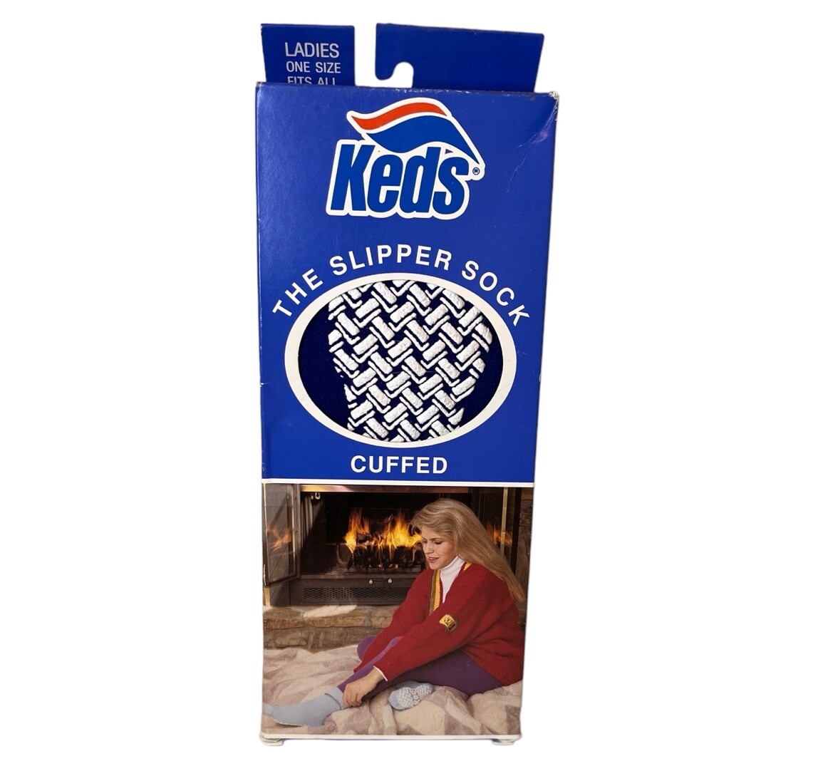 SAOLA Pantofole vintage 1981 paio di keds suola a polsino trazione calze NOS blu USA