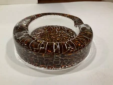 Vintage Light Amber Mid Century Modern Glass Heavy Round Cigar Ashtray 5.5”