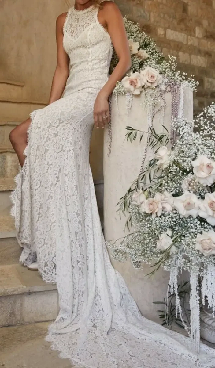 Lulus Love Everlasting White Floral Lace Mermaid Maxi Dress Medium