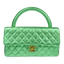 Chanel Metallic Green Lambskin Top Handle Handbag 66857