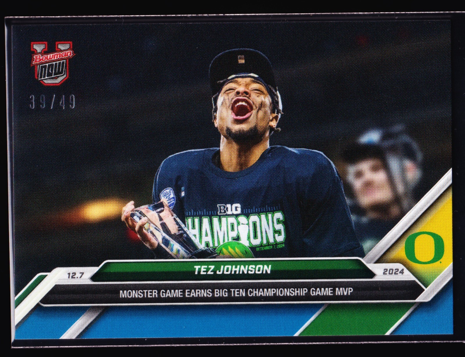 Tez Johnson Oregon Ducks Big 10 MVP v Penn State 2024 Bowman U NOW 56 Blue 39/49