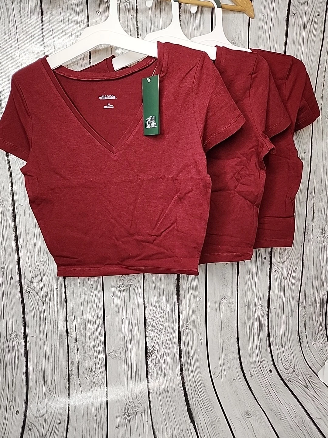 Women's Short Sleeve V-Neck Cropped T-Shirt Wild Fable Berry Maroon 24pc Lot Med