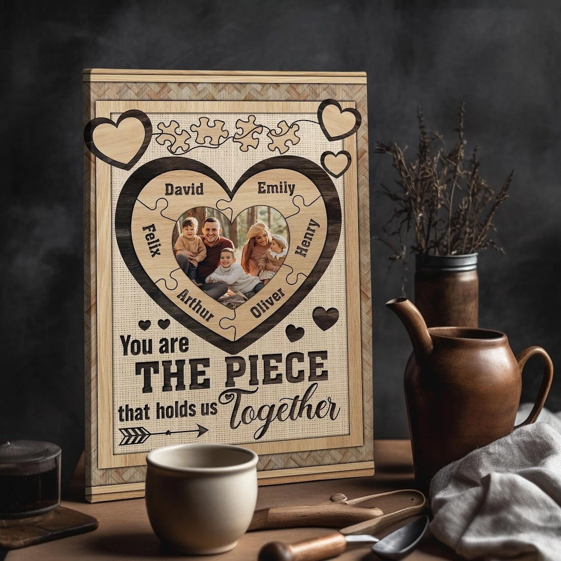 Personalized Mom Puzzle Piece Canvas, Family Names Wall Art - Mother’s Day Gift