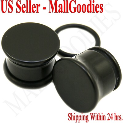 0937 Black Acrylic Single Flare Ear Plugs 1/2'' Inch 12.7mm MallGoodies One Pair