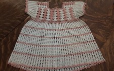 VTG. Baby Girl CROCHET KNIT DRESS Handmade Pink/Ivory Party Portrait Heirloom