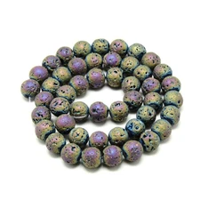 48pcs Electroplate Natural Lava Matte Round Beads   Multi-color Spacer 8x8.5mm