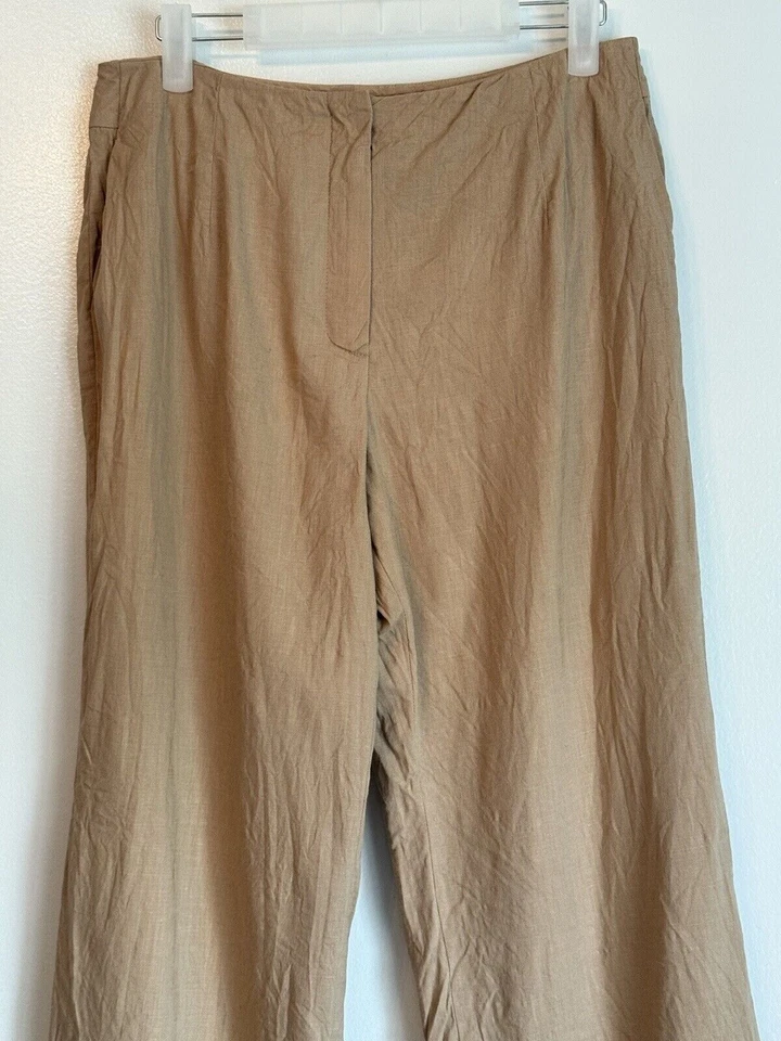 Pantalones Talbots Mujer Pierna Ancha Italianos Mezcla de Lino 10 Tostados Tejidos Ligeros Academia Foto 3 de 4