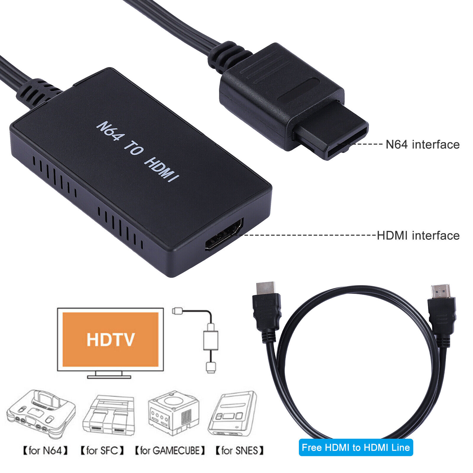 SNES Super Nintendo GameCube N64 auf zu HDMI Adapter HD TV Konverter Kabel DE