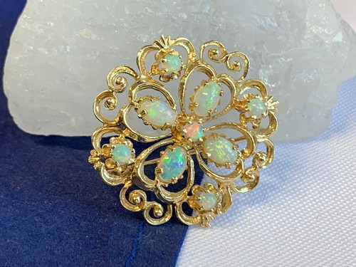 14K Yellow Gold Opal Brooch 7.28g Fine Jewelry Round & Oval Stones Pin - 第 5/24 張圖片
