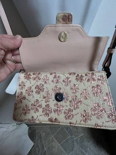 Valentino Crossbody Bag 4 Leaf Clover Pink Lame Big Rhinestone Closure NWTag - Picture 9 of 17
