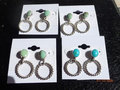 Chaco Canyon Sterling Silber Campitos Türkis gedrehte Creolen Ohrhänger grün