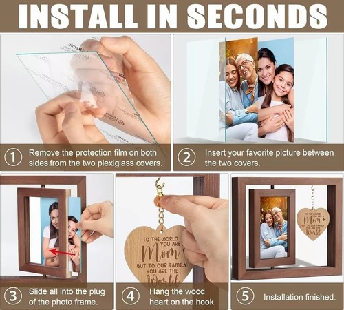 Custom Wooden Rotating Picture Frame – Double-Sided 4x6 Photo Holder with Heart - Picture 3 of 12