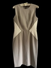 Calvin Klein Taupe/Ivory Sleeveless Dress w/ Side Leather , Brass Rivets Size 6