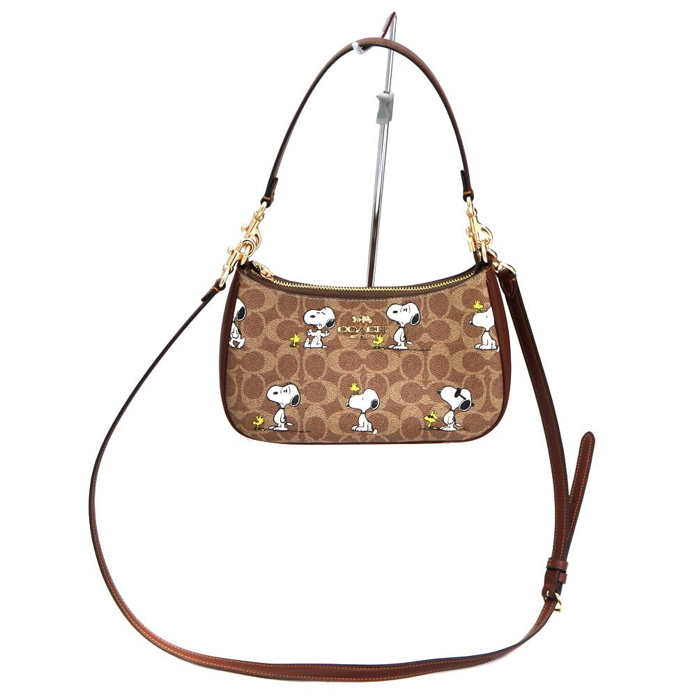 COACH x PEANUTS Teri Shoulder Bag Tan Brown Snoopy Print