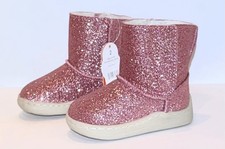 Wonder Nation Infant Girls Pink Sparkly Glitter Faux Fur Boots Size 2 New
