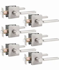 Probrico Square Passage Door Levers Interior Door Handles Satin Nickel 6 Pack