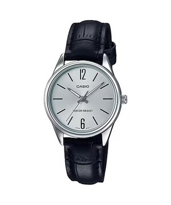 Casio Women s Black Leather Strap Silver Dial Analog Watch - LTP-V005L-7BUDF