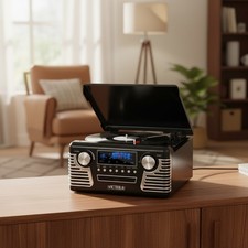 Haley Retro Bluetooth Record Player - 3-Speed Turntable with Built-in Speakers