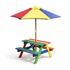 Kids Picnic Table Wooden Children Rainbow Garden Bench Furniture Parasol Set