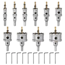10pcs Metal Hole Saw Kit TCT Carbide Cutter 5/8 To 2-1/8 Dia For Cutting - Tone