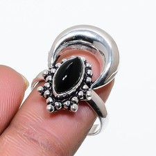Black Onyx Gemstone Handmade 925 Sterling Silver Jewelry Ring 7 y014