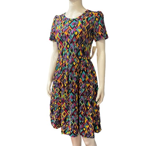 LuLaRoe Amelia Disney Maleficent Stretch Fit & Flare Pleated Dress w/ Pockets M - Picture 2 of 10