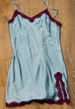 Victoria's Secret Slip Dress Small Blue Lace Satin Chemise Coquette Romantic